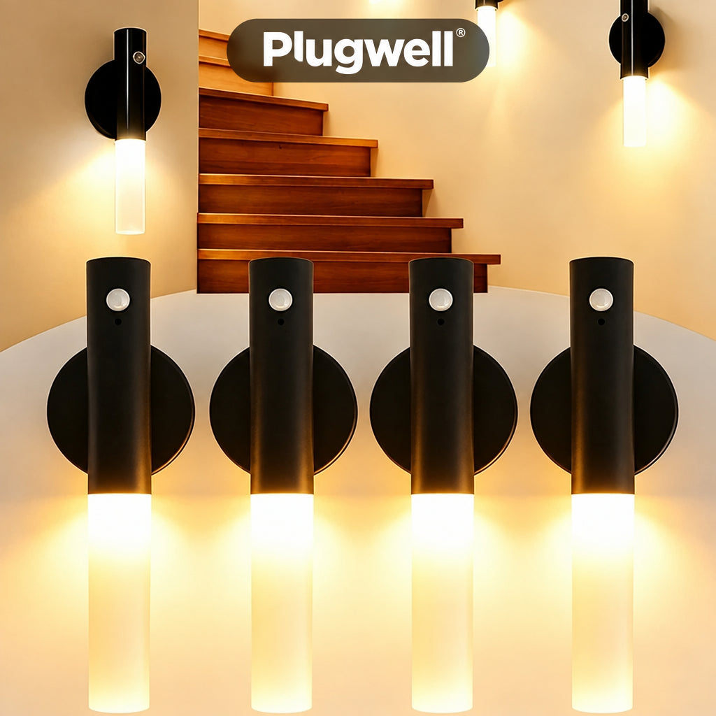 Illuminate hallways, staircases, and bedrooms automatically with the Plugwell™ Motion-Sensing LED Wall Lamp. Wireless, rechargeable, magnetic, and designed for modern living.